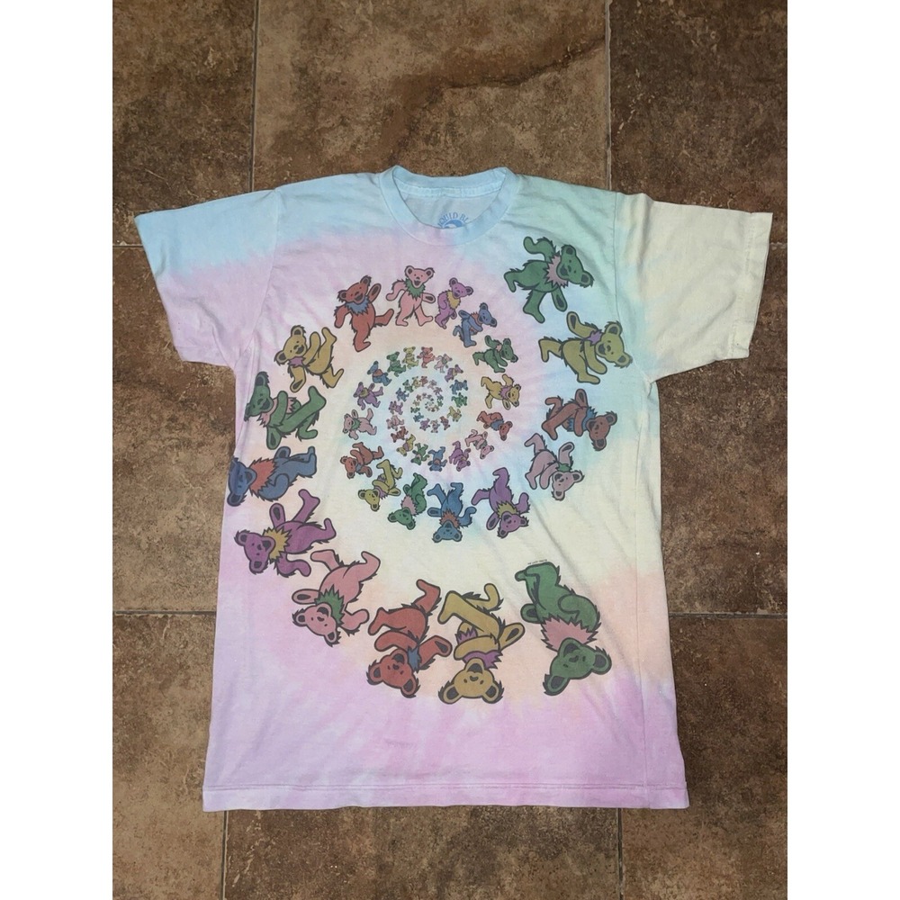 Y2K 1995 Vintage Liquid Blue Gratful Dead Bear Swirl Tie Dye Shirt - Medium